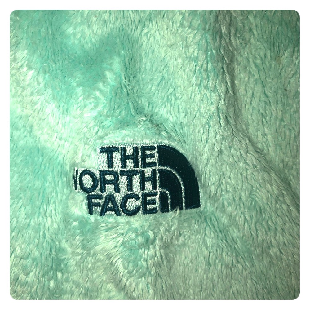 Mint green/blue fleece fuzzy North Face Jacket